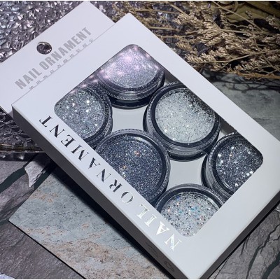 Σκόνη Glitter Powder Λευκή-Μαύρη 6 τμχ