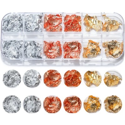 Nail Art Foil Συσκευασία 12 Τεμαχίων Χρυσό Ασημί Χάλκινο