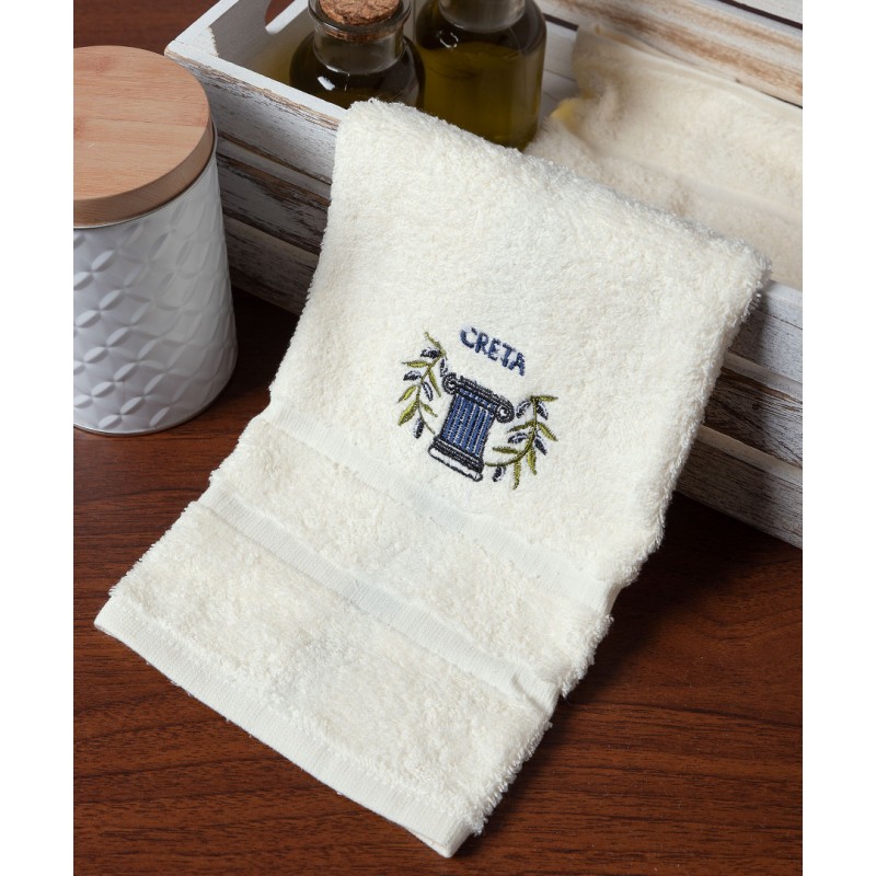 Δωδεκάδα πετσέτες χεριών (30cm x 50cm) ivory με μπλέ κίωνα ΚΡΗΤΗ